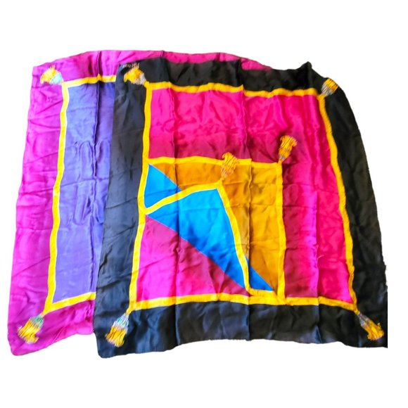 Linda Allard Ellen Tracy Silk Scarf Set of 2 Bold Colors 36" DH239 - Picture 1 of 11